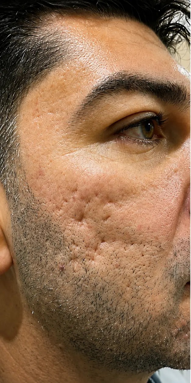 Antes — Textura e cicatrizes de acne